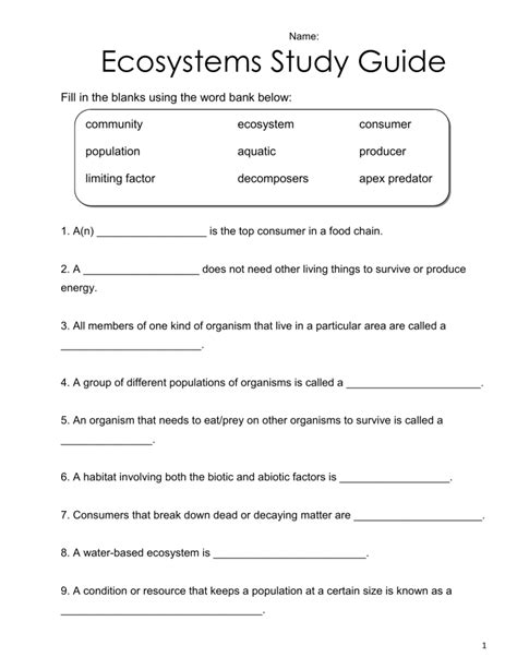 Ecosystems Study Guide