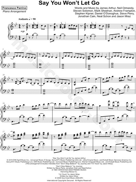 Francesco Parrino "Say You Won't Let Go" Sheet Music (Piano Solo) in Bb Major - Download & Print ...