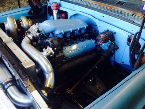 Blue C10 Step Side Truck Engine Compartment