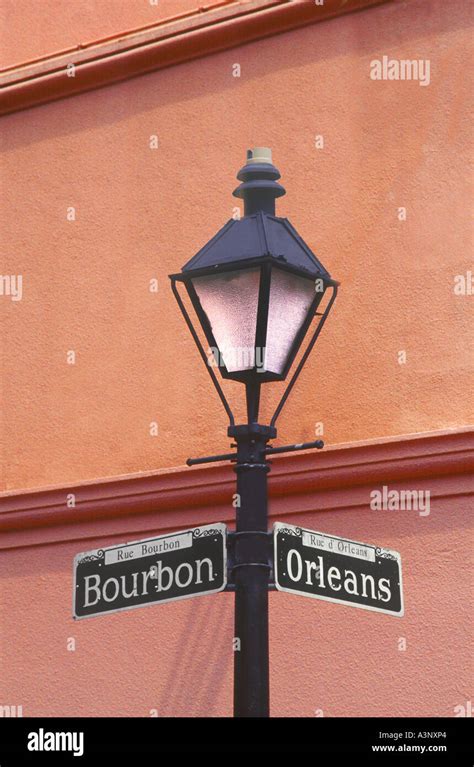 Bourbon Street Sign On Lamp Post New Orleans Louisiana Usa Stock