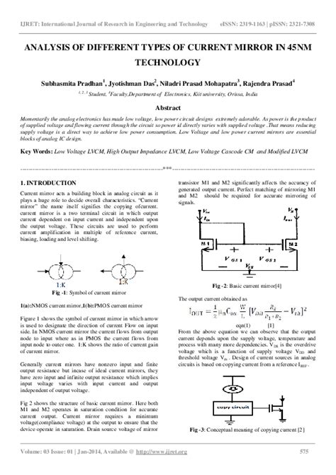 (PDF) ANALYSIS OF DIFFERENT TYPES OF CURRENT MIRROR IN 45NM