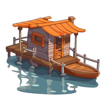 Backyard Clipart Cartoon Pond And Hut With Wooden Huts Vector Backyard