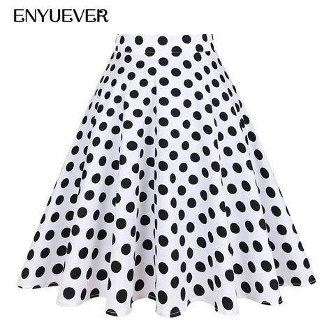 Enyuever White And Black Polka Dot Skirt Jupe Vintage Pin Up Casual