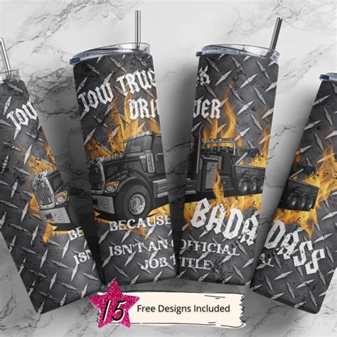 20 Oz Skinny Tumbler Wrap Truck Driver Because Badass Etsy