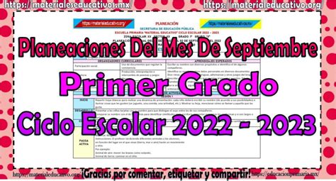 Planeación Del Primer Grado De Primaria Del Mes De Septiembre Del Ciclo Escolar 2022 2023