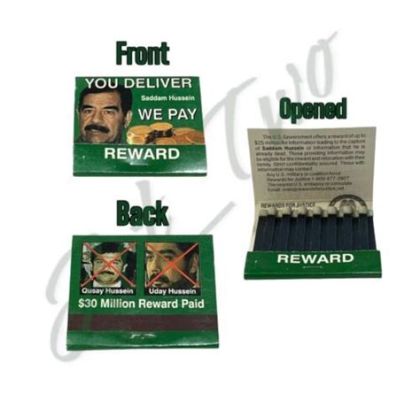 Vintage Saddam Hussein RARE Matchbook Rewards For Justice Most Wanted ...