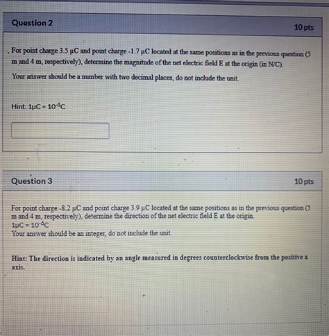 Solved Question 2 10 Pts For Point Charge 3 5 µc And Point