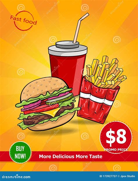 Fast Food Poster Set Vector Design With Burgers Friesdrink