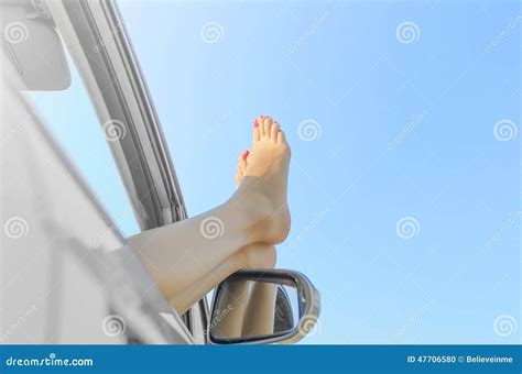 Feet From The Car Window Stock Photo Image Of Relaxed 47706580