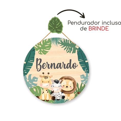 Enfeite Porta Maternidade Safari Bichinhos Nome Personalizado Placa