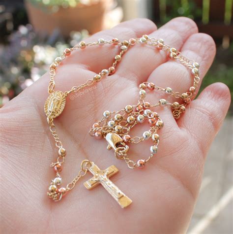 Rosary Necklace Gold Plated Rosary Necklace Catholic Rosary Etsy