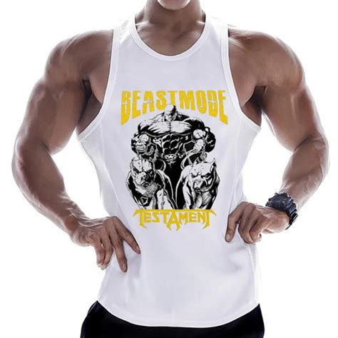 Casual Printed Tank Tops Mens Bodybuilding Sleeveless Shirt Cotton Gym Fitness Workout Clothes