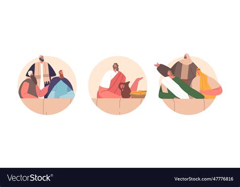 Isolated round icons with jesus and his disciples Vector Image