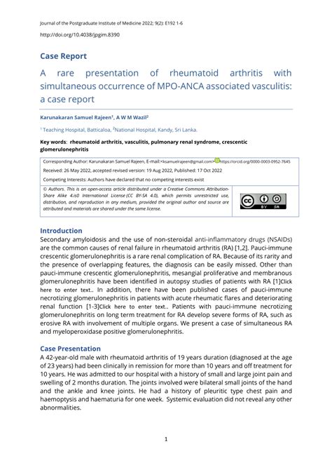 Pdf A Rare Presentation Of Rheumatoid Arthritis With Simultaneous