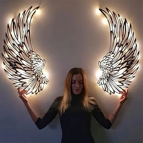 Pair Angel Wings Metal Wall Art With Led Lights Usamerica Shop