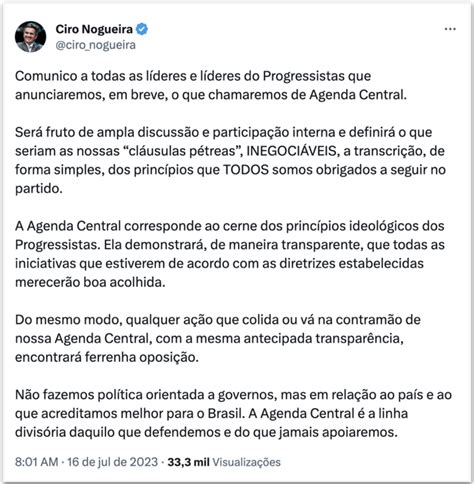 Ciro Nogueira Diz Que Pp Ter Cartilha Regras Inegoci Veis