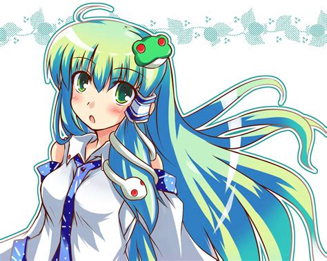 Blush Green Eyes Green Hair Japanese Clothes Kochiya Sanae Long Hair Miko Touhou White