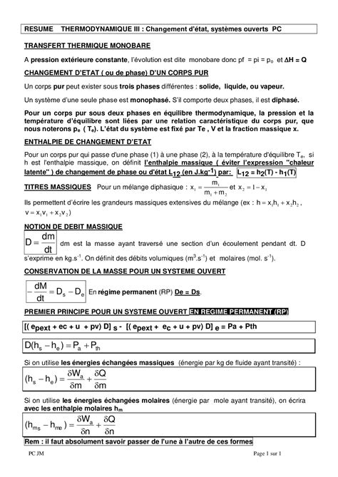 Résumé Thermodynamique 3 Changement détat Systèmes ouverts