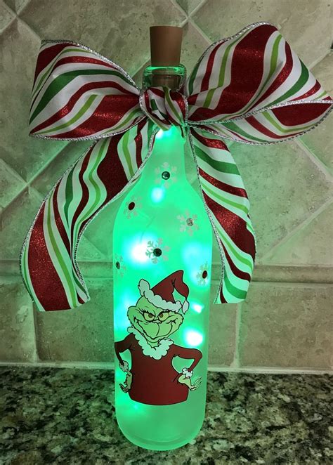 Lighted Grinch Wine Bottle Etsy Whimsical Christmas Wine Bottle