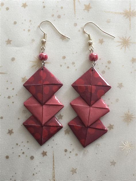 Boucles D Oreilles Chevron En Papier Origami Rouge Etsy France Drop