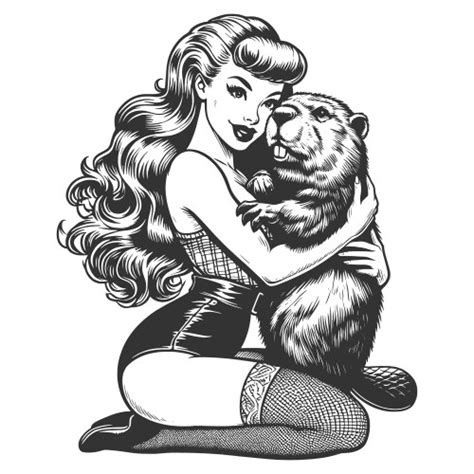 Pin Up Girl Beaver Engraving Royalty Free Vector Image