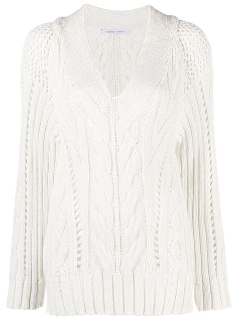 Alberta Ferretti V Neck Chunky Knitted Top Farfetch