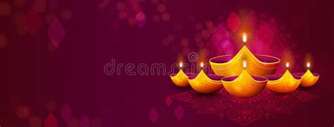 Diwali Banner With Diya And Flower Design Stock Vector Illustration