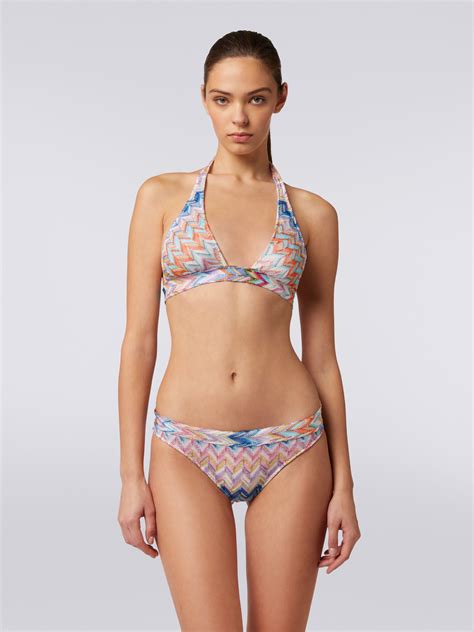 Zigzag Viscose One Shoulder Bikini With Lurex Multicoloured Missoni