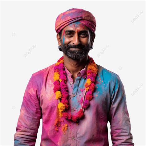 Joyful Celebration Man Enjoying Holi Festival With Paint Joyful