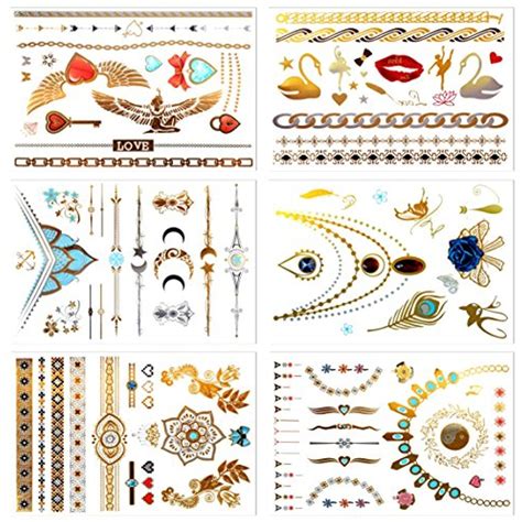 Metallic Temporary Tattoos Kissdate Sheets Designs In Gold