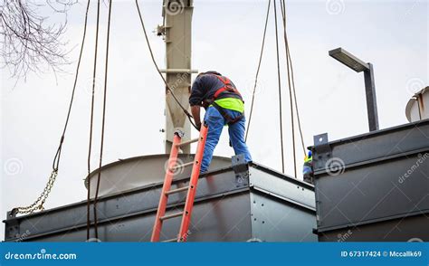 Industrial Air Conditioning Unit Repair Inspect1 Editorial Stock Image