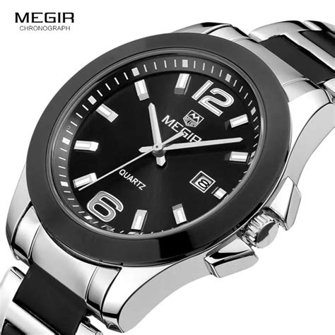 MEGIR Men S Simple Minimalism Steel Quartz Wrist Watches Black Silver