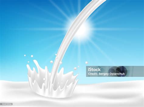 Susu Atau Yogurt Mengalir Dengan Percikan Dan Tetes Susu Realistis Yang