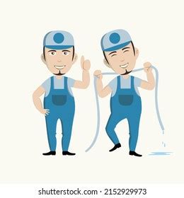 Man Cleaning Pressure Washer Character Illustration Stock Vector