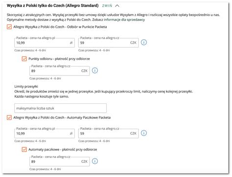 Allegro Packeta z wysyłką z Polski do Czech informacje dla