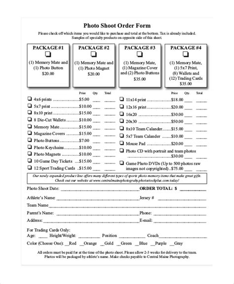 Photography Order Form Template Free