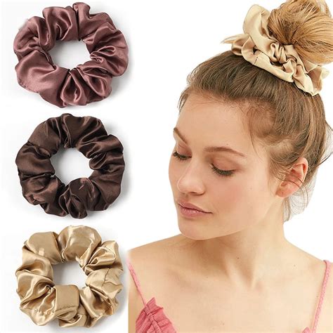 Fashion Luxury Women Silk Satin Scrunchies Solid Color Silk Elastic