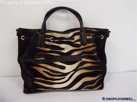 Cavalcanti Zebra Stripe Calf Hair Italian Leather Double Handle Bag