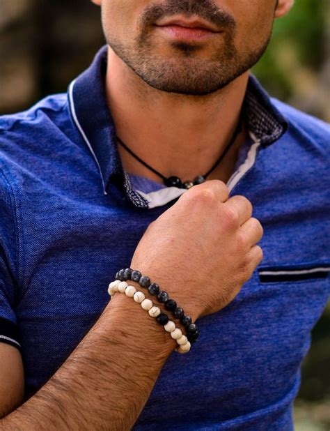 Bracelets Homme En Pierres Fines Labradorite Howlite Pierre De Lave