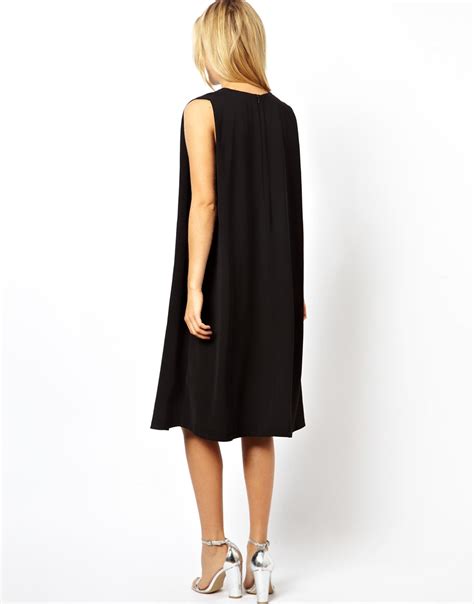 Lyst Asos Midi Shift Dress With V Neck In Black