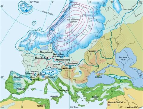 Europe during the last ice age. The map shows... - Maps on the Web