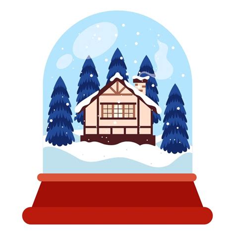 Premium Vector Cartoon Christmas Snow Globe With Wooden House Inside