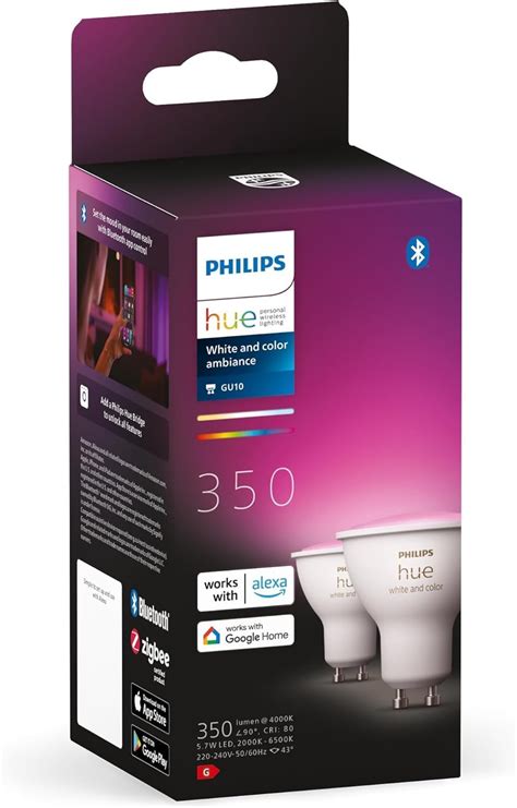 Philips Hue White And Colour Ambiance Smart Light 2 Pack [gu10 Spot