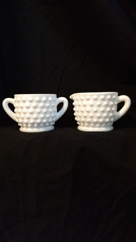 Fenton Hobnail Milk Glass Mini Sugar And Creamer Set Hobnail Milk Glass Hobnail Glass Milk