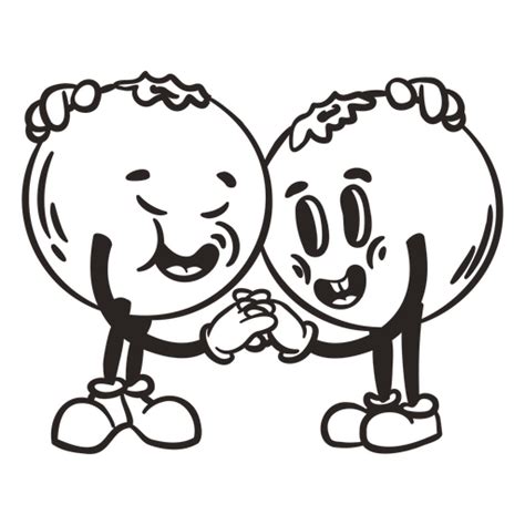 Diseño Png Y Svg De Caricatura En Blanco Y Negro De Dos Frutas Tomados De La Mano Para Camisetas