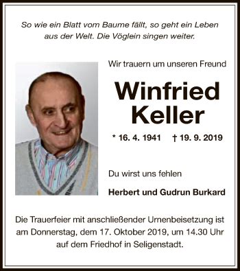 Traueranzeigen Von Winfried Keller Trauer Op Online De