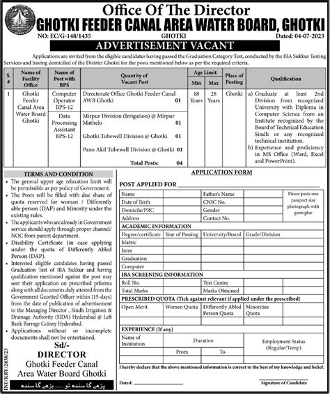 Ghotki Feeder Canal Area Water Board Jobs