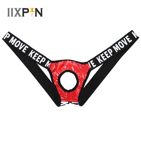 Men Lingerie Hollow Out Patent Leather Bulge Pouch Jockstrap T Back