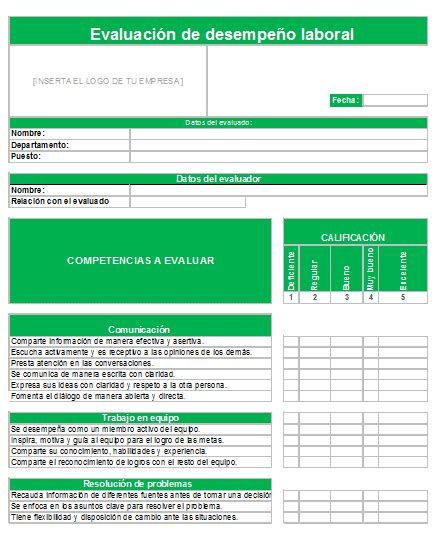 Hoja De Evaluacion De Desempeno Excel