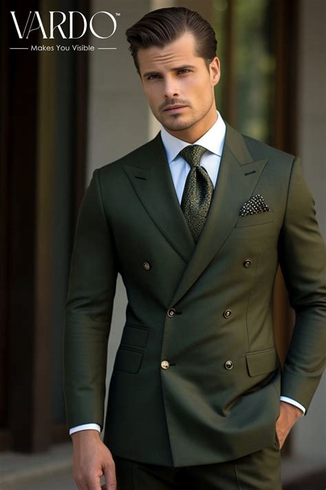 Stylish Olive Green Double Breasted Suit For Men Tailored Fit The